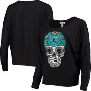 NHL San Jose Sharks Womens Shirt Black Size Small Los Tiburones Skull Scoop Neck